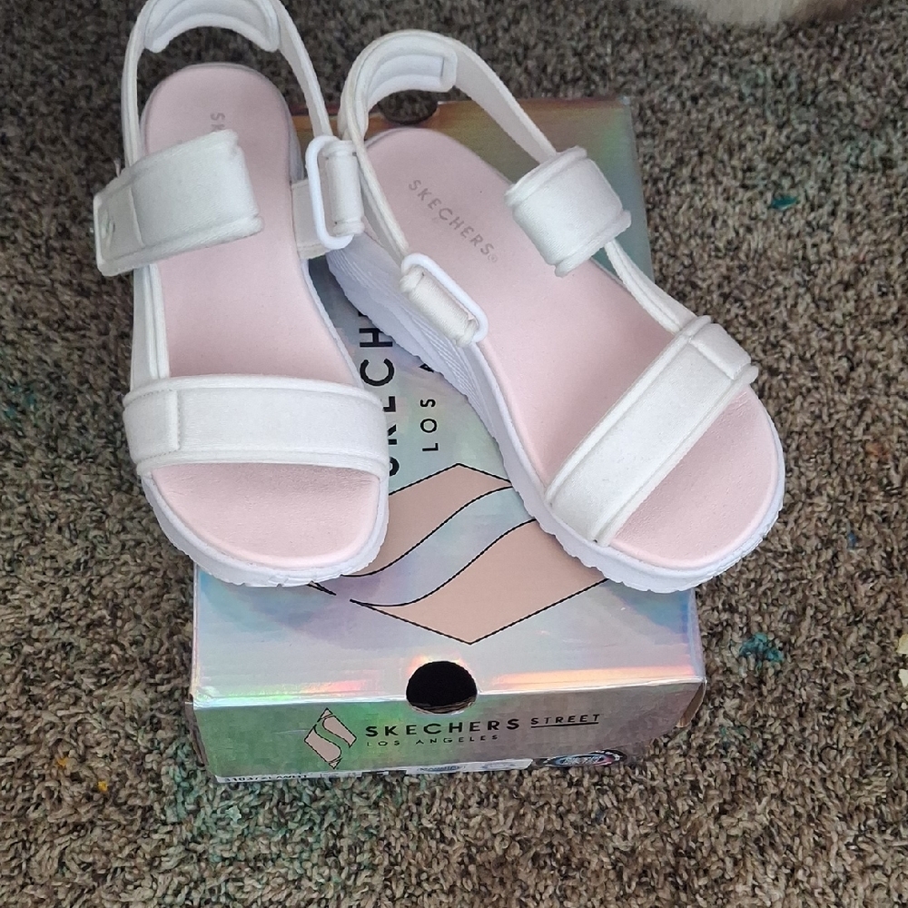 Skechers Kids White Sandals with Pink Insole